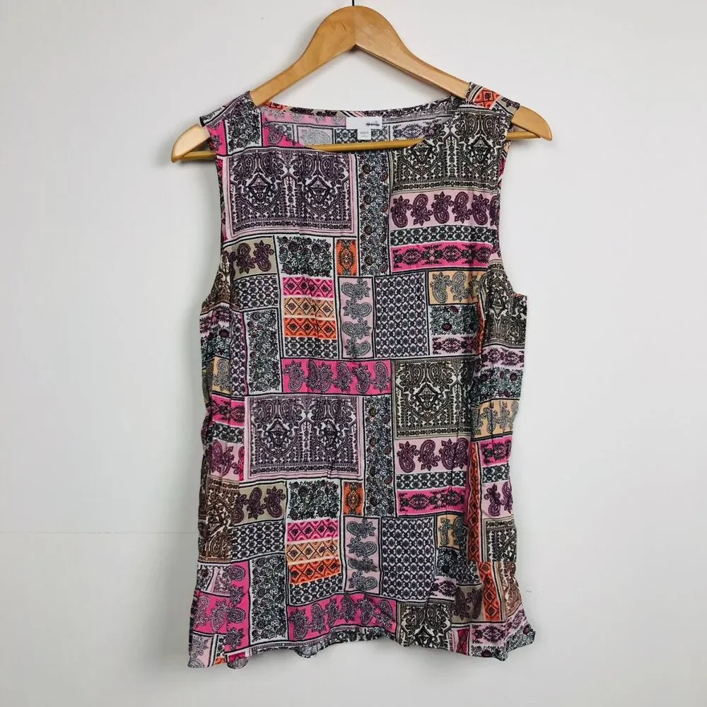 J Jill Women's Printed Scoop Neck Tank Top Shirt 100% Rayon Size Large PETITE - Picture 1 of 5